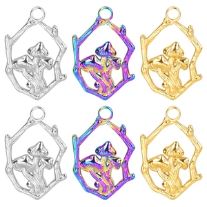 Mushroom Pendant Necklace Stainless Steel Hexagon Branch Frame Nature Inspired Jewelry For Women 18K Gold Plated