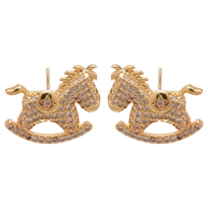 Sparkling zircon rocking horse stud earrings in gold plated finish for women
