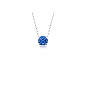 Macro detail of royal blue octagonal-cut sapphire pendant in classic S925 silver setting