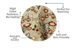 Détail du tissu en lin et coton à motif de marguerites avec une texture douce et durable