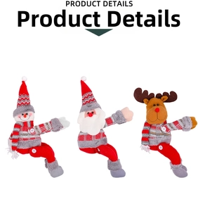 Three Christmas plush dolls including Santa, Snowman and Reindeer with knitted details