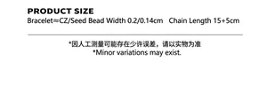 Detailed size chart for double-layer zircon bracelet showing 15+5cm length and width