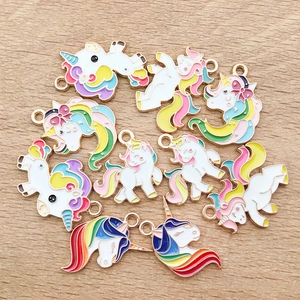 Colorful unicorn enamel charms in gold metal finish for DIY jewelry and necklaces