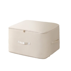 Large beige satin compression storage bag with sturdy handles for bedding and clothes