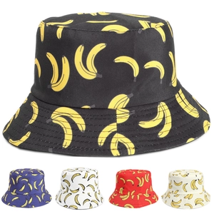 Reversible Bucket Hat Polyester Banana Fruit Print Summer Sun Protection Foldable Casual Travel Beach For Men Women