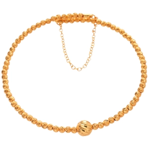 24K gold plated geometric bead bracelet with spiral texture and adjustable chain