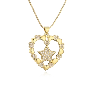 Gold plated necklace with hollow heart pendant featuring a zircon paved star inside
