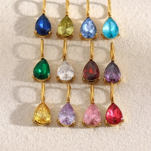Water Drop Pendants Stainless Steel 18K Gold Plated Birthstone Charms For Jewelry Making DIY Colorful Cubic Zirconia Pear Shape Fashion
