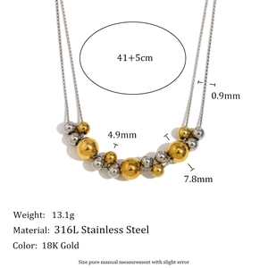 Double layer 18K gold plated stainless steel bead necklace with detailed size dimensions