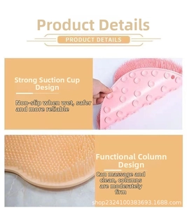 Detailed close-up of pink silicone foot scrubber showing strong suction cups and massage bristles