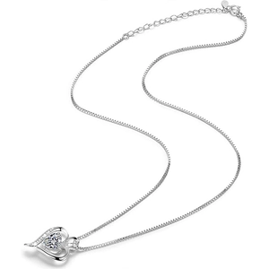 Close-up of S925 sterling silver heart necklace with sparkling clear zircon pendant