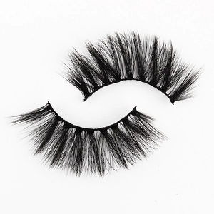 Close-up of 3D faux mink eyelashes with natural curl and voluminous black synthetic fibers
