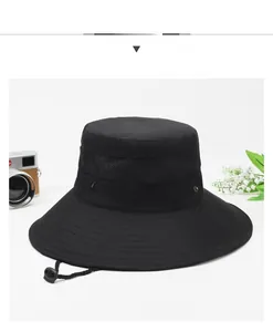 Detail of black outdoor bucket hat with breathable mesh and side Outdoor embroidery