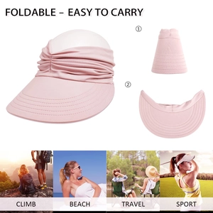 Pink foldable empty top sun hat for women with wide brim for hiking and beach travel