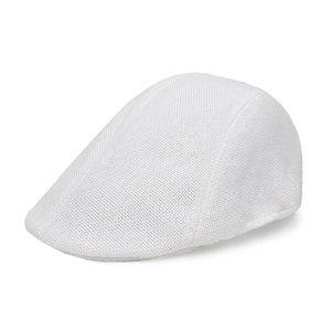 White linen mesh newsboy cap with breathable vintage flat cap style for men in summer