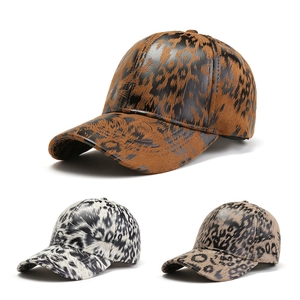 Leopard Print PU Leather Baseball Cap Trendy Hip Hop Outdoor Adjustable Sun Hat For Men Women Fashionable Headwear