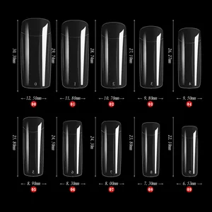 Tabla de tallas con 10 dimensiones para uñas postizas cuadradas transparentes ultrafinas