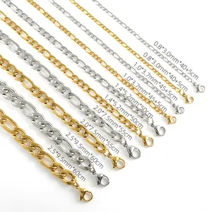Size chart showing width and length options for stainless steel Figaro chain necklaces