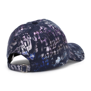 Dark blue baseball cap with metallic colorful letter print and silver metal buckle
