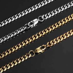 Polished silver and gold stainless steel Cuban link necklaces with secure lobster clasps