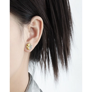 Retro geometric lava textured round S925 silver stud earrings with gold and silver finish