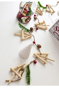 Detailed Christmas hanging ornament with natural pine cones, red berries and wooden stars