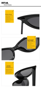 Detail view of reinforced metal hinges and ergonomic nose pads on black cat-eye sunglasses