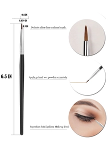 Vue macro du pinceau eye-liner ultra-fin montrant les poils précis et les dimensions exactes