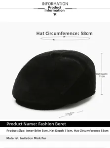 Detailed size information for men's faux mink fur winter hat with earmuffs in black