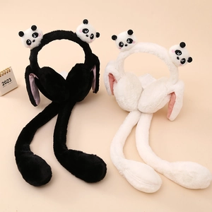Cute Panda Plush Earmuffs For Kids Winter Warm Moving Ears Airbag Earmuffs Soft Faux Fur Ear Warmers For Boys Girls