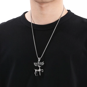 Men's stainless steel necklace featuring a vintage silver unicorn pegasus pendant on a box chain