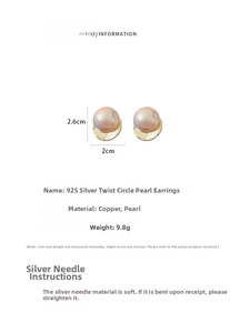 Detailed view of large pearl stud earrings with 925 silver needle and golden metal rings