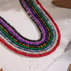 Vintage style multi-color natural stone beaded necklaces made of waterproof stainless steel