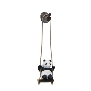 Creative panda swinging on a tree branch ornament with realistic resin textures and hanging ropes