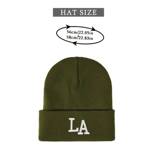 Size guide for LA embroidered beanie showing head circumference of 56-58cm