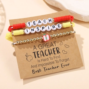 3-piece teacher appreciation bracelet set with TEACH and INSPIRE lettering on clay beads