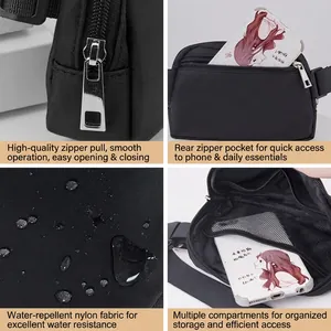 Waterproof black nylon crossbody bag featuring multi-layer storage and anti-theft back pocket