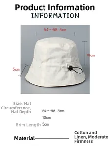 Size chart for reversible linen sun hat showing head circumference and brim dimensions