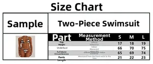 Size chart for zebra print lace-up bikini set with detailed measurements in centimeters