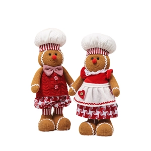 Christmas gingerbread man plush dolls with telescopic legs in festive red and brown outfits
