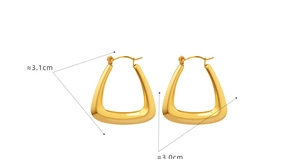 Detail of 18k gold plated U-shaped earrings showing dimensions of 3.1cm by 3.0cm