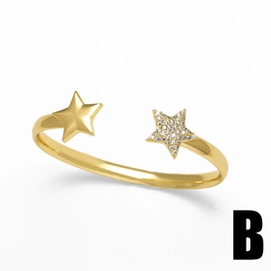 Polished 18k gold plated open star ring with sparkling crystals for women