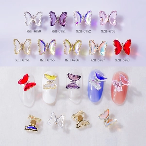 3D rotating crystal butterfly nail art charms in aurora colors with metal base