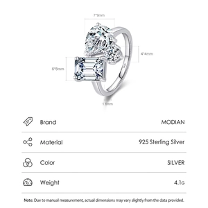 S925 sterling silver ring with three sparkling clear cubic zirconia in different shapes