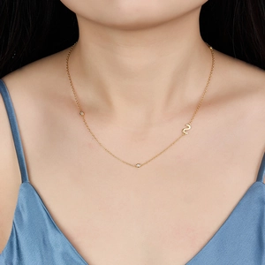 Elegant gold S925 sterling silver S-letter necklace with micro-pave cubic zirconia accents