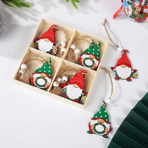 Detailed view of hand-painted wooden gnome ornaments in a storage box with twine accents