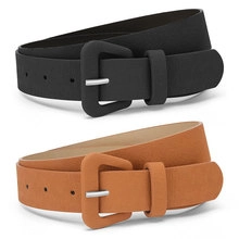 Detail view of black and brown leather belts with classic rectangular gold buckles