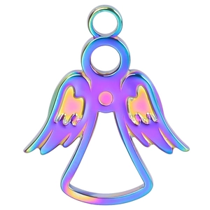 Detailed view of rainbow plated stainless steel angel pendant for necklace making