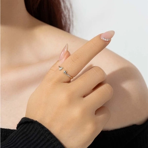 Elegant S925 silver open ring featuring double red heart accents on a slim band