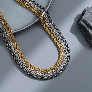 Byzantine King Chain Necklace Stainless Steel Square Link Hip Hop Streetwear Jewelry For Men Women